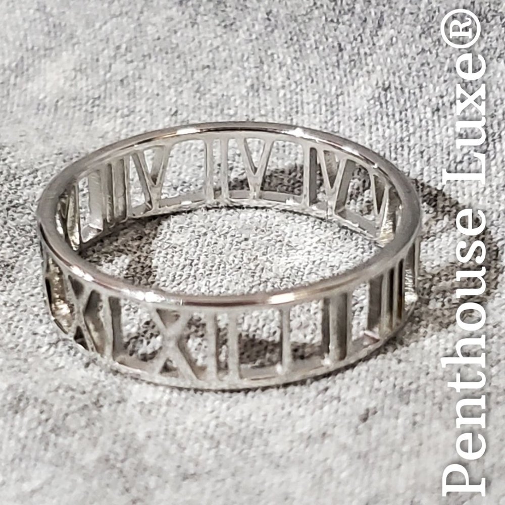 SOLID Stainless Steel Roman Numerals Column Ring Band